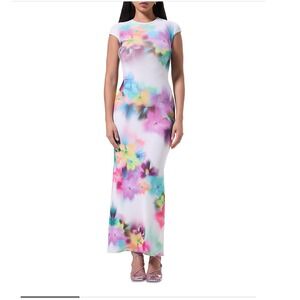 AFRM Cody Tee Shirt Maxi Dress Blur Pansy Floral Print Short Sleeve Small